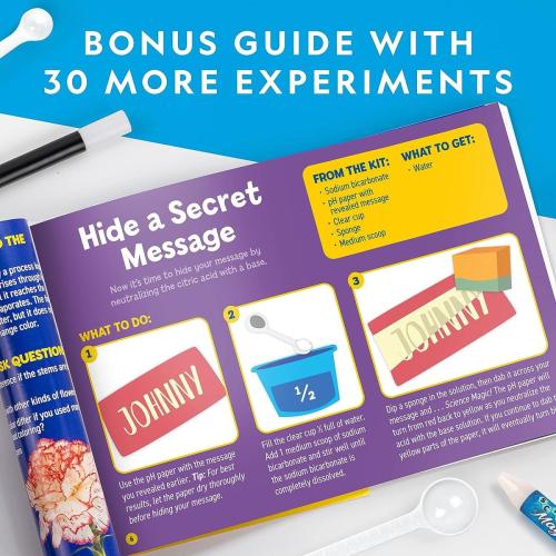Bonus guide with 30 more experiments included in the National Geographic Science Magic Kit, featuring 'Hide a Secret Message' experiment.